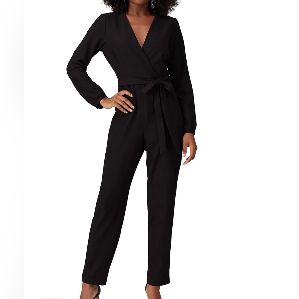 Hutch Black Wrap-Front Long Sleeve Jumpsuit with Tie Waist